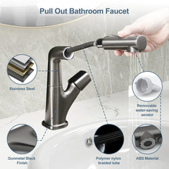 Lordear Stainless Steel 3 Modes 360° Rotating Pull Down Sprayer Bathroom Faucet  from Lordear