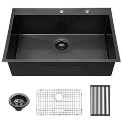 Lordear Stainless Steel Gunmetal Black Drop-in Single Bowl Kitchen Sink