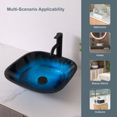 Lordear 16'' L x 16'' W Tempered Glass Blue Vessel Bathroom Sink with Pop-up Drain  from Lordear