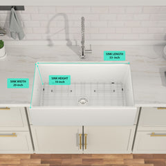 Lordear White Drop-in Single Bowel Fireclay Farmhouse Sink