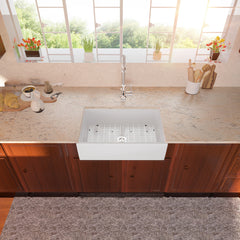 Lordear White Drop-in Single Bowel Fireclay Farmhouse Sink