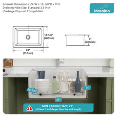 Lordear Apron Front Single Bowl Fireclay Farmhouse Sink