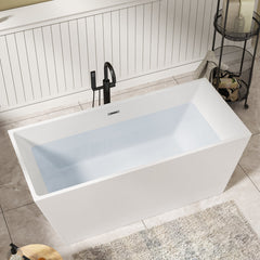 Lordear 67'' White Acrylic Rectangular Freestanding Soaking Tub with Overflow and Drain