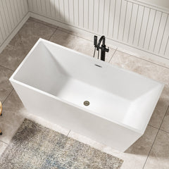Lordear 67'' White Acrylic Rectangular Freestanding Soaking Tub with Overflow and Drain
