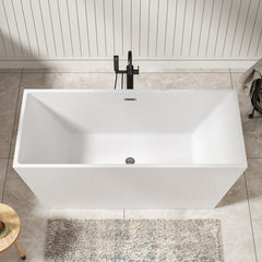 Lordear 67'' White Acrylic Rectangular Freestanding Soaking Tub with Overflow and Drain
