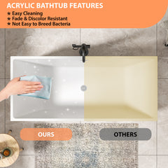 Lordear 67'' White Acrylic Rectangular Freestanding Soaking Tub with Overflow and Drain