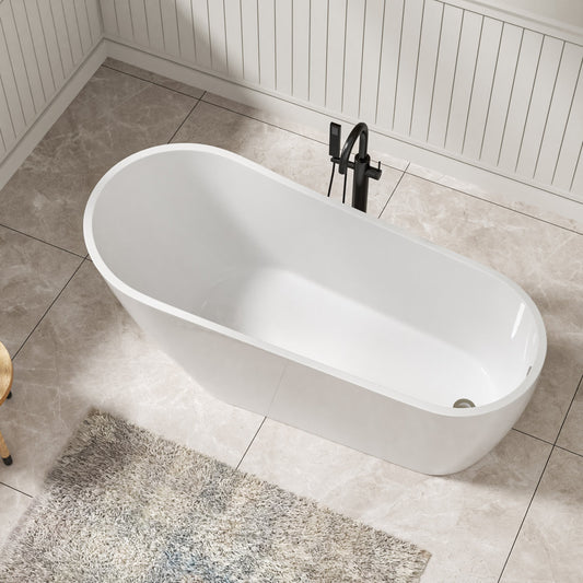Lordear White Acrylic Backrest Freestanding Soaking Tub with Overflow and Drain