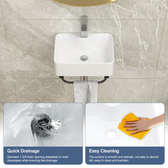 Lordear 16'' x 12'' White Ceramic Wall Mounted Bathroom Sink with Towel Rack