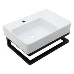 Lordear 23.25'' x 16.5'' White Ceramic Wall Mounted Bathroom Sink with Towel Rack