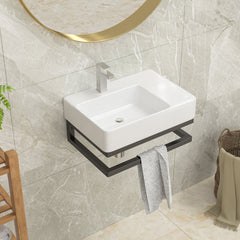 Lordear 23.25'' x 16.5'' White Ceramic Wall Mounted Bathroom Sink with Towel Rack