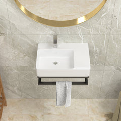 Lordear 23.25'' x 16.5'' White Ceramic Wall Mounted Bathroom Sink with Towel Rack