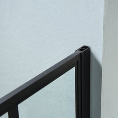 Lordear Matte Black Grid Framed Single Panel Tempered Glass Shower Door