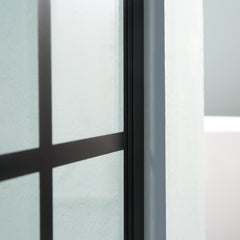 Lordear Matte Black Grid Framed Single Panel Tempered Glass Shower Door