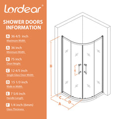 Lordear Framed Neo-Round Double Sliding Clear Tempered Glass Shower Door