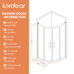Lordear Tempered Glass Frameless Neo-Round Double Sliding Clear Bathroom Shower Door