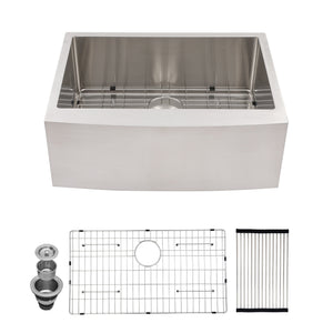 24 x 21 Inch Farmhouse Kitchen Sink 16 Gauge Stainless Steel Kitchen Sink Single Bowl Bar Sink Apron Front Sink with Drying Rack and Bottom Grid from Lordear