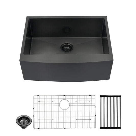 24in W x 21in D  Farmhouse Kitchen Sink Stainless Steel Kitchen Sink Gunmetal Black Apron Front  from Lordear