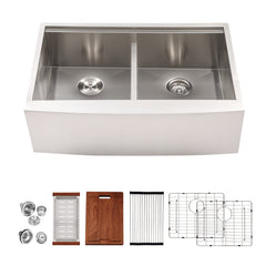 Lordear 33'' x 22'' Apron Front Double Bowl Stainless Steel Farmhouse Sink