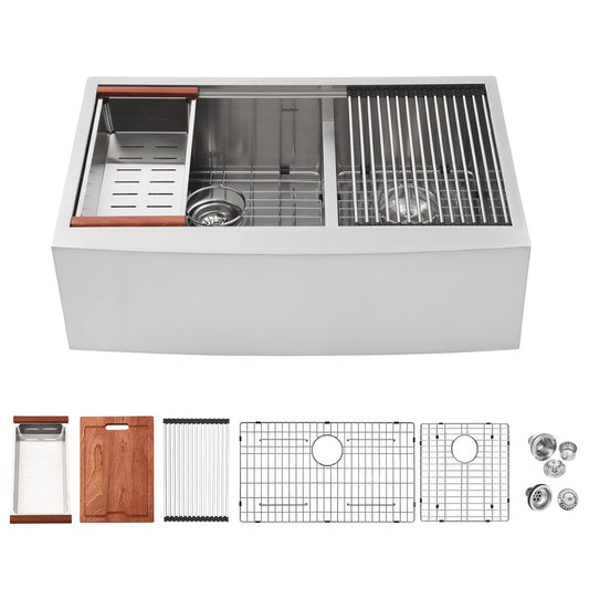 Lordear 33'' x 22'' Stainless Steel Apron Front Double Bowl Workstation Kitchen Sink  from Lordear 2000