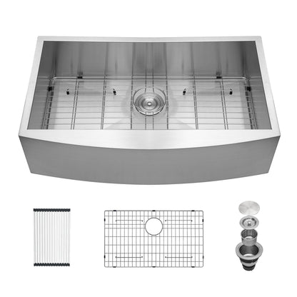 36 Inch Farmhouse Sink 18 Gauge Stainless Steel Kitchen Sink Undermount Single Bowl Sink with Bottom Grid and Strainer  from Lordear