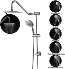 Lordear 10'' Stainless steel Wall Mounted Round High Pressure Shower Head with Handheld Shower and Adjustable Slide Bar