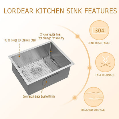 Lordear Undermount Sink 21 x 18 inch Single Bowl Kitchen Sink 16 Gauge Stainless Steel Kitchen Sink  from Lordear