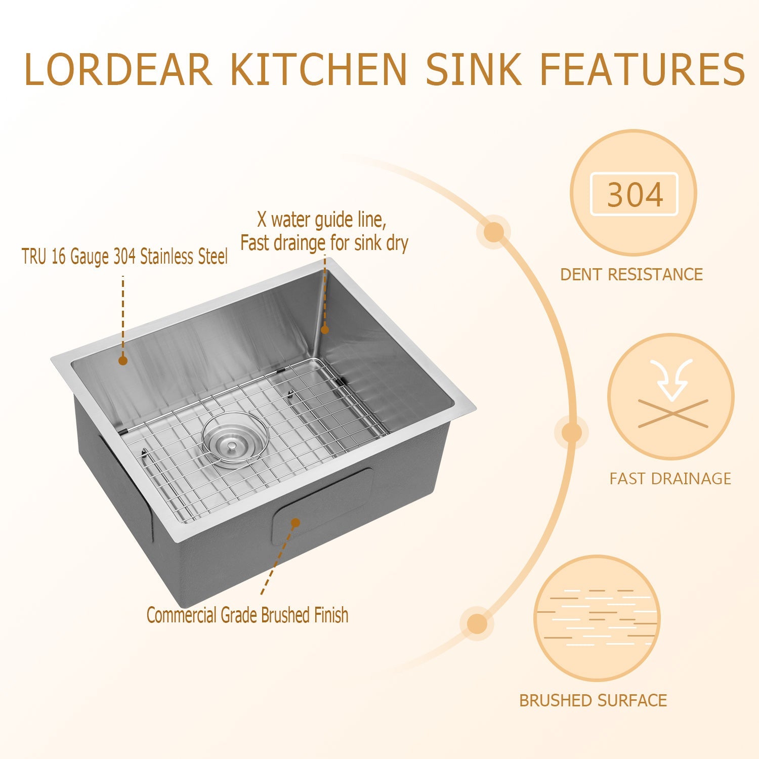 26/28x18 Inch Lordear Undermount Kitchen Sink 16 Gauge Stainless Steel Single Bowl Sink 10" Deep Under Counter Sink  from Lordear