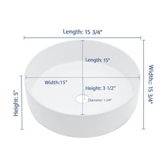 Lordear 16'' x 16'' Ceramic Topmount Round Bathroom Vessel Sink