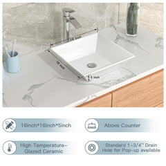 Lordear 16'' White Ceramic Bathroom Vessel Sink