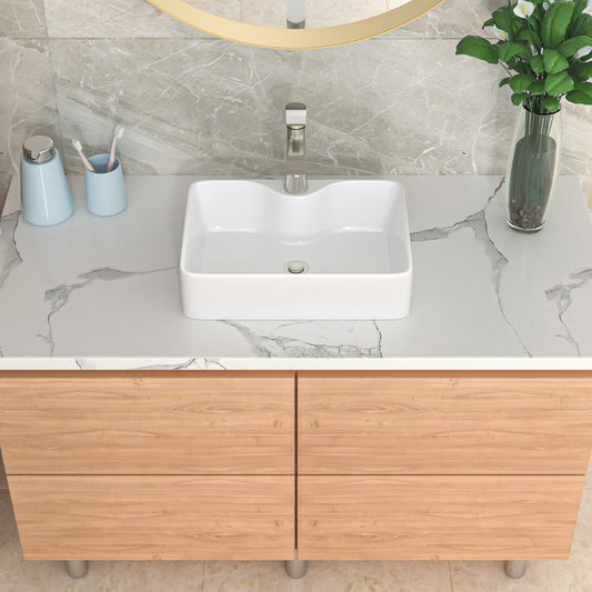 Lordear 16'' X 12'' White Ceramic Bathroom Vessel Sink with Faucet Hole