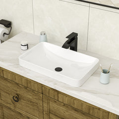 Lordear 19'' x 12'' White Ceramic Semi Recessed Rectangular Bathroom Vessel Sink