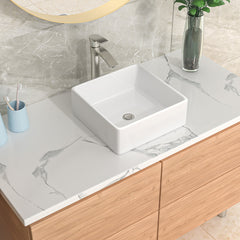 Lordear 15'' x 15'' White Ceramic Drop-in Square Bathroom Vessel Sink