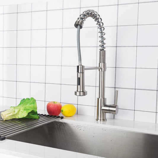 Lordear Brushed Nickel Single Handle Pull Down Brass Kitchen Faucet