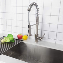 Lordear Brushed Nickel Single Handle Pull Down Brass Kitchen Faucet