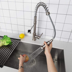 Lordear Brushed Nickel Single Handle Pull Down Brass Kitchen Faucet