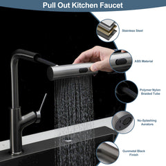 Lordear Four-Function Pull-Down Sprayer Stainless Steel Kitchen Faucet