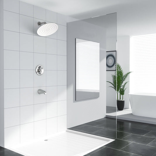 Lordear 10'' Stainless Steel Wall Mounted Round Rainfall Shower Head with Bathroom Faucet