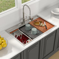 Lordear 33'' x 22'' Drop-in Single Bowl Stainless Steel Workstation Kitchen Sink