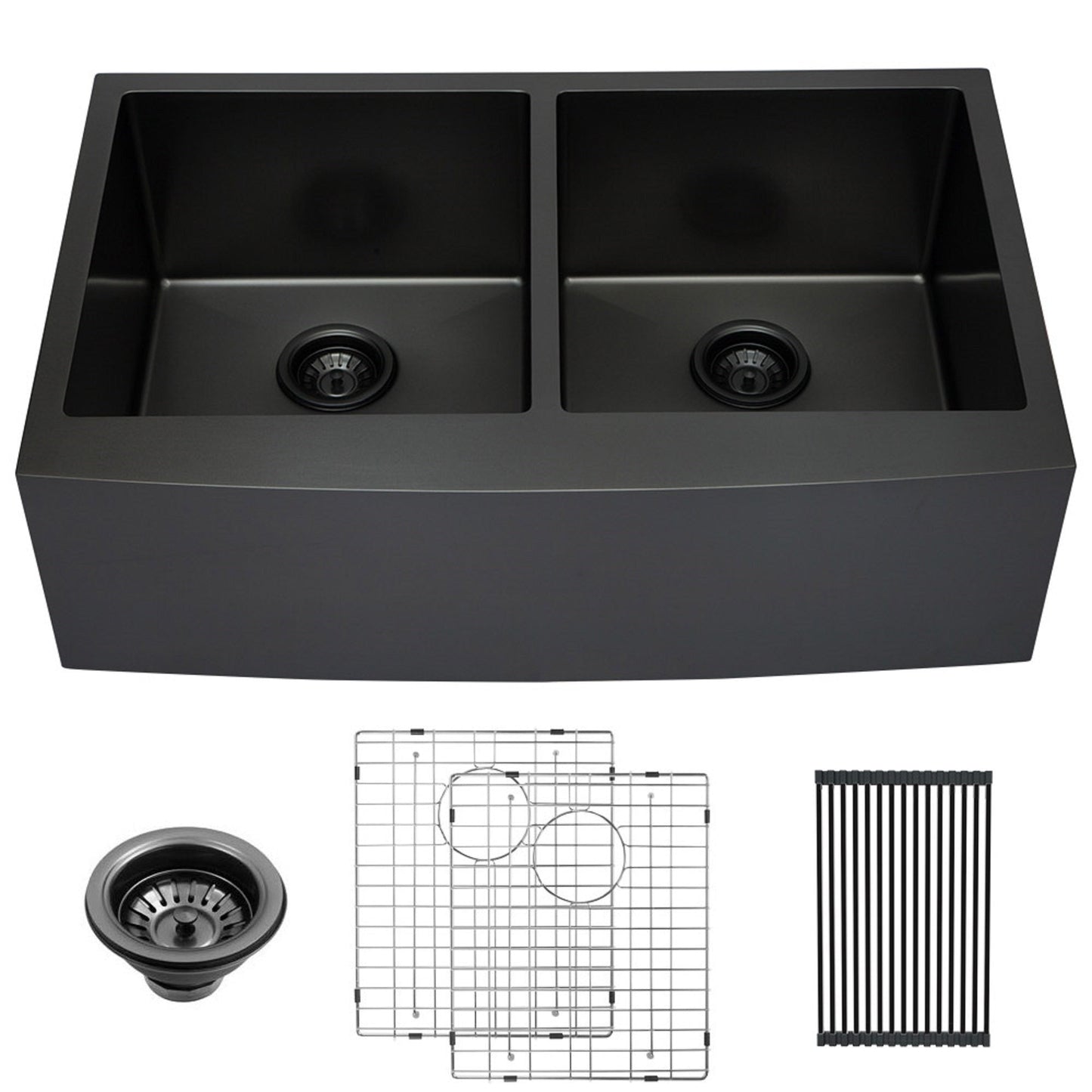 36 Inch Farmhouse Kitchen Sink Double Bowl 50/50 Sink Gunmetal Black 16 Gauge Stainless Steel Kitchen Sink  from Lordear