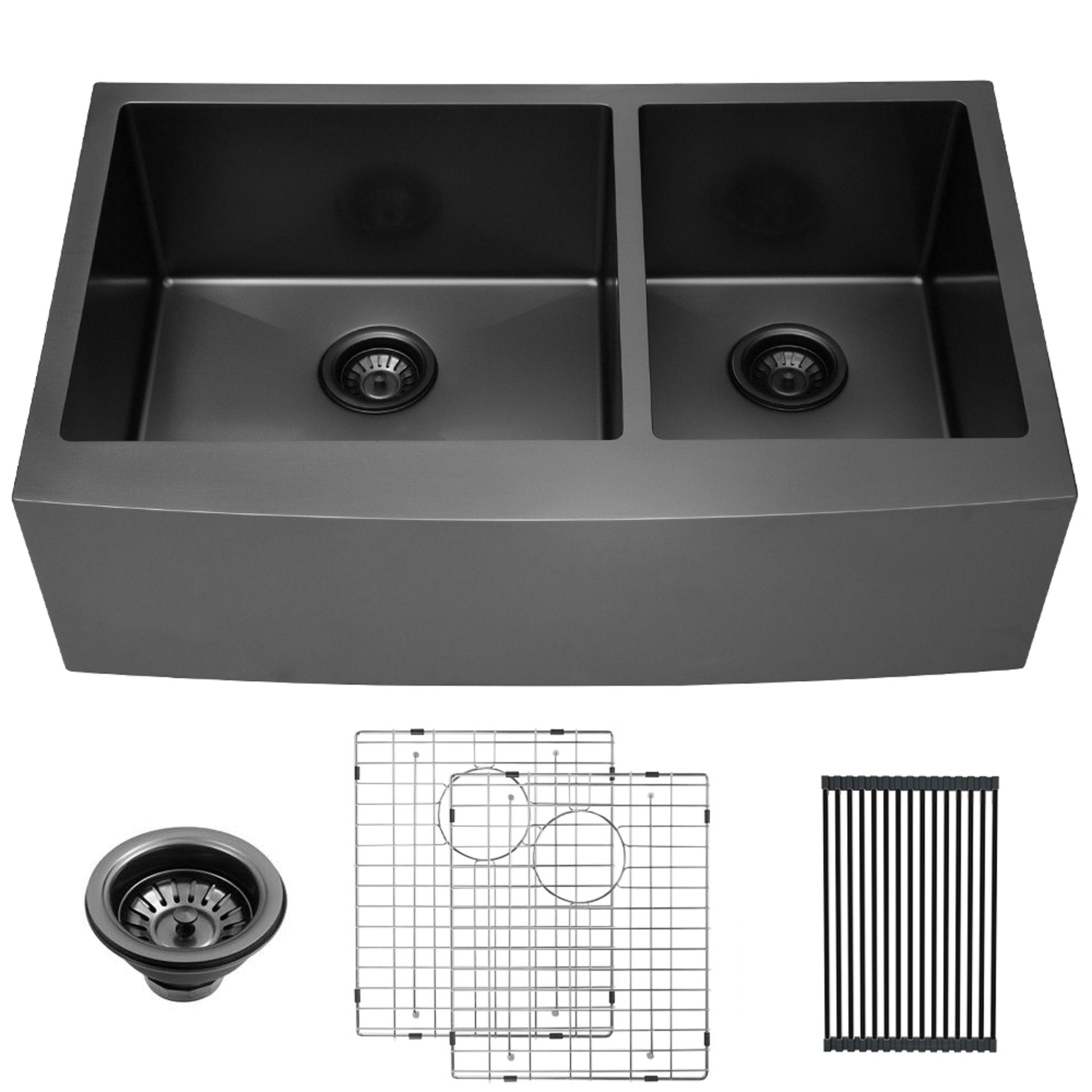 33 Inch Farmhouse Sink Double Bowl 60/40 Kitchen Sink Gunmetal Black Apron Front Sink 16 Gauge Stainless Steel Kitchen Sink  from Lordear