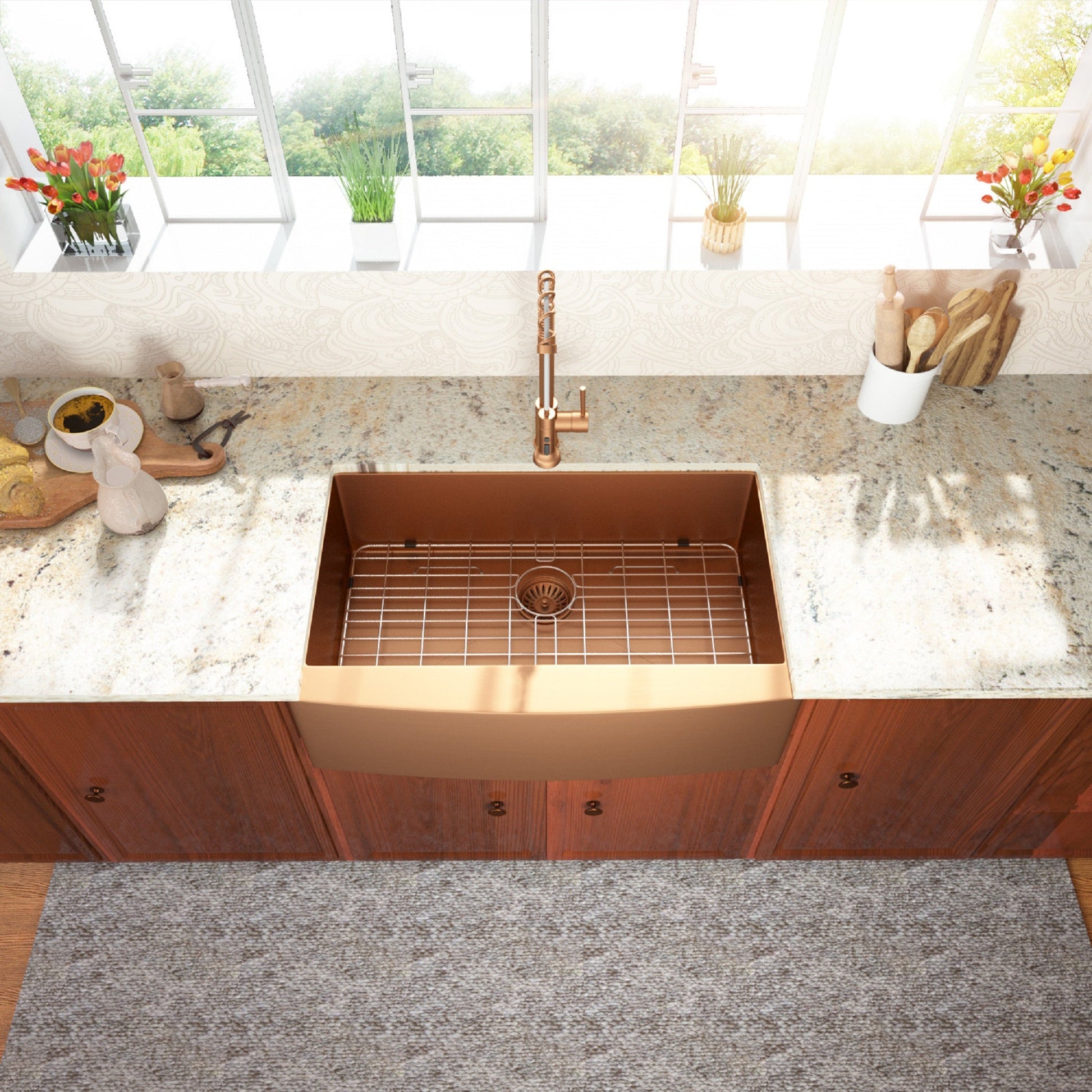 33 Inch Farmhouse Kitchen Sink Rose Gold Sink 16 Gauge Stainless Steel Kitchen Sink Single Bowl Sink  from Lordear