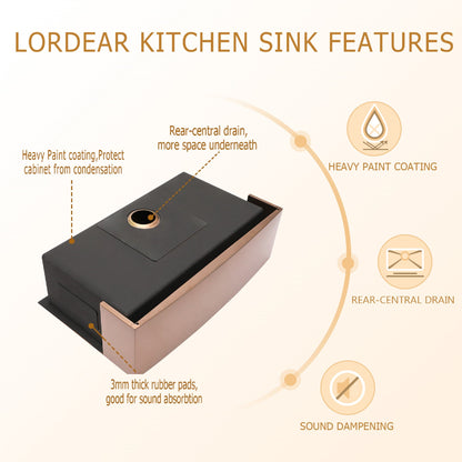 33 inch Farmhouse Kitchen Sink Rose Gold 16 Gauge Single Bowl Stainless Steel Sink  from Lordear