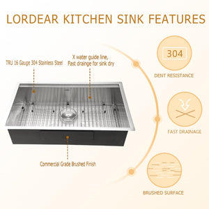 27 Inch Stainless Steel Kitchen Sink Workstation with Accessories 16 Gauge Deep Single Bowl from Lordear