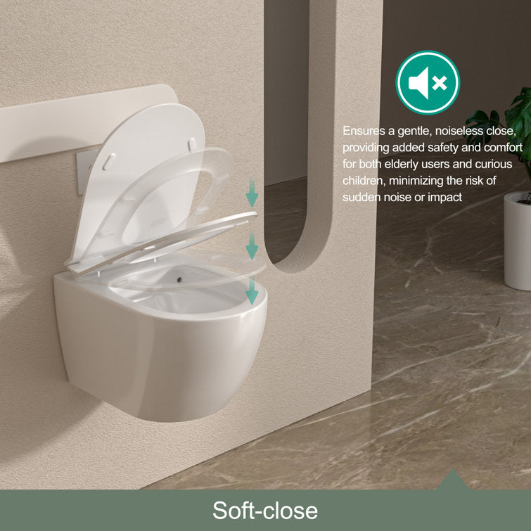 Lordear Wall Mounted Elongated In-Wall Toilet Adjustable Floating Bowl with Soft-Close Seat Dual Flush Compact Rear Outlet Glossy White (Excluding Water Tank)  from Lordear