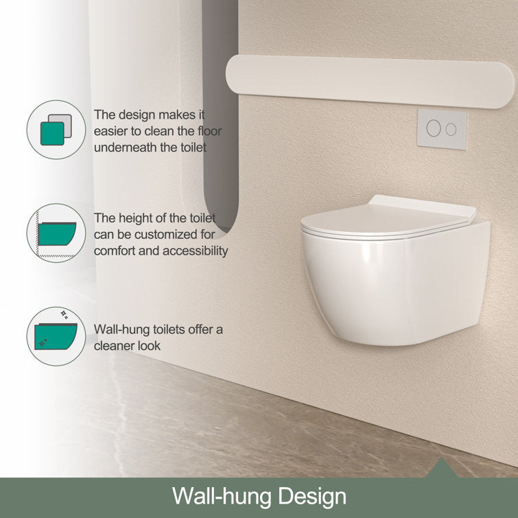 Lordear Wall Mounted Elongated In-Wall Toilet Adjustable Floating Bowl with Soft-Close Seat Dual Flush Compact Rear Outlet Glossy White (Excluding Water Tank)  from Lordear