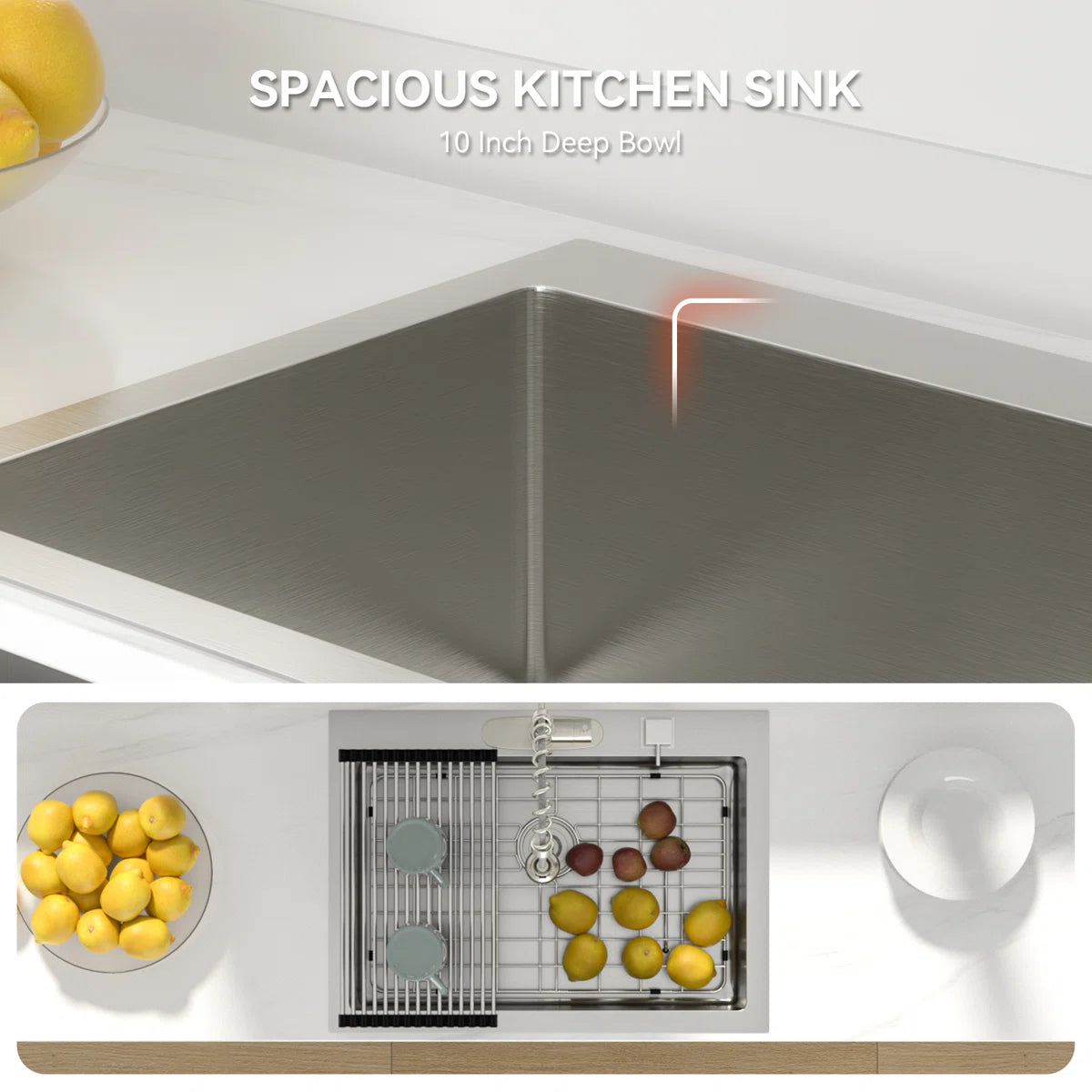 Lordear Spacious kitchen sink with a deep bowl and a view of the inside with a rack.