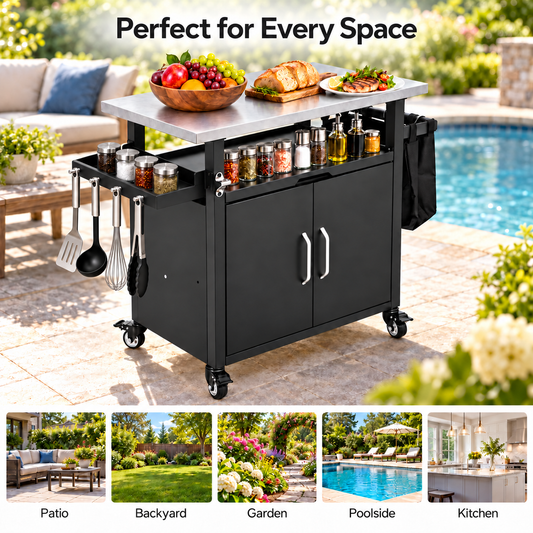 Lordear 38 Inch Portable Outdoor Grill Cart
