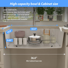 Lordear 33'' Undermount Kitchen Sink Single Bowl With Accessories