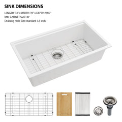 Lordear 33'' Undermount Kitchen Sink Single Bowl With Accessories