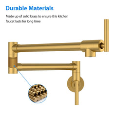 Lordear Wall Mount Folding Double Joint Swing Arms Stainless Steel Kitchen Faucet